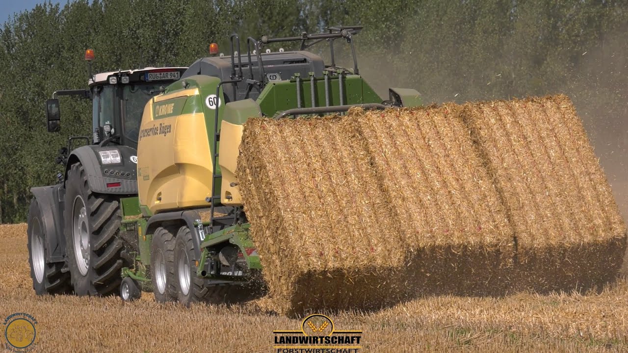Der legt mit einmal 3 Ballen ab Agrarservice-Rügen Ballen Pressen mit Sammelwagen Easy Strohbergung