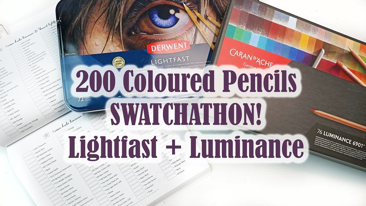 Свотчи 200 цветных карандашей! Все цвета Derwent Lightfast и Caran d'Ache Luminance.