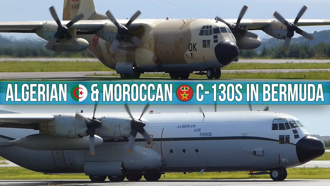 (4K) Algerian & Moroccan Air Force C-130s take-off from Bermuda | WET & WINDY Landings and Take-offs