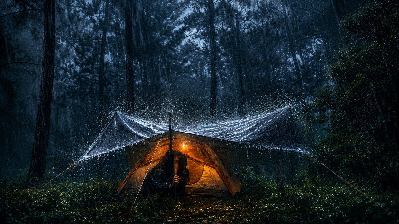 Solo Camping in Heavy Rain||Raining all night||sleep soundly to the sound of the rain