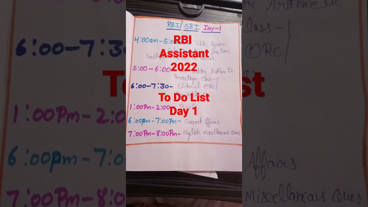 #Rbi Assistant 2022#Sbi Day 1To do list # Day 1