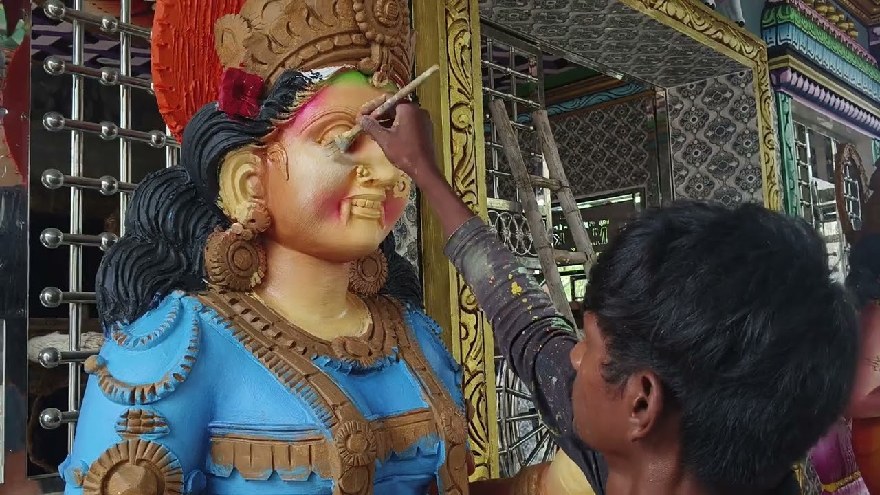 கோவில் பெயிண்டிங் 🎨🎨 பெண் பூதம் 🎨 சிலையை 🙏🙏🙏 மாப்பிள்ளை வர்ணம்🖌️🖌️🖌️ தீட்டும் 🖌️🖌️ வீடியோ 🙏🙏🙏