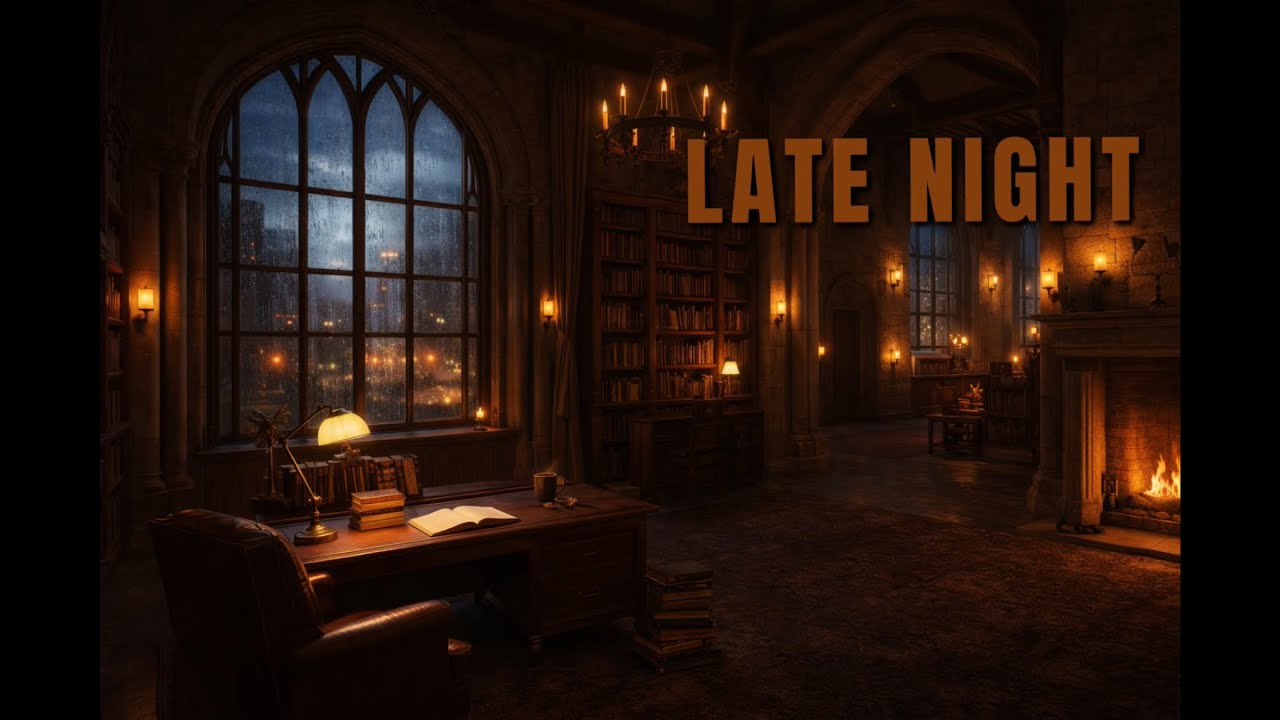 2 Hour Deep Focus | Warm Library Ambience | Rain & Fire Sounds (No Music)