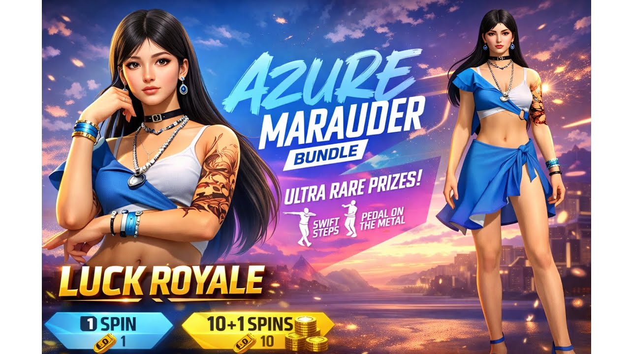 FREE FIRE NEW LUCK ROYALE | AZURE MARAUDER BUNDLE | HOE MUCH SPIN ?