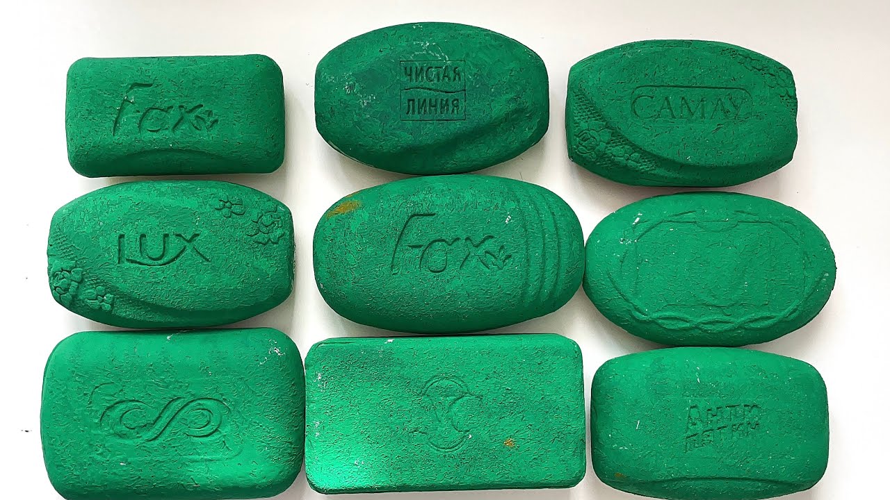 ASMR CARVING  DRY COLORED SOAP IN GREEN