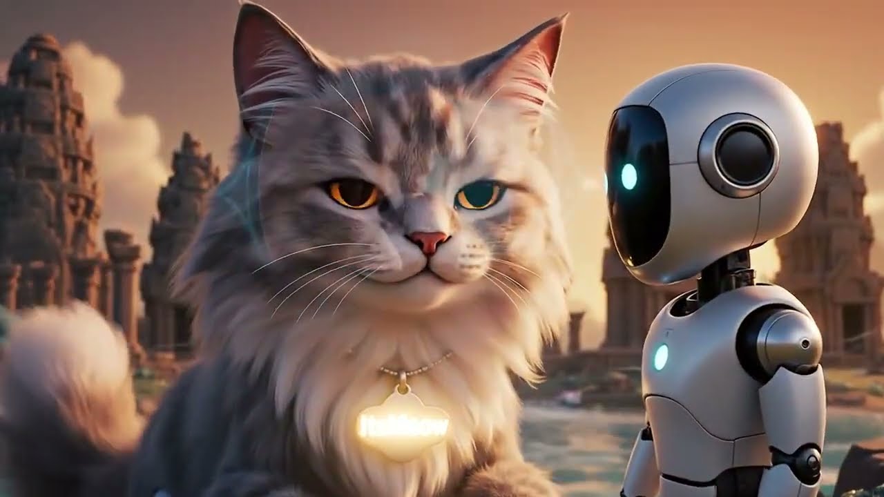 The Mysterious Journey of the Cute Cat and the Robot Adventure