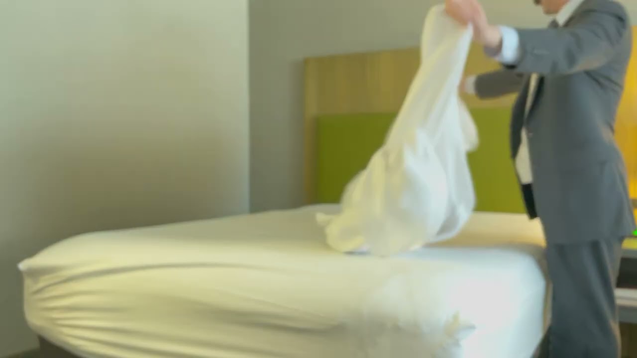Hospitality ASMR: Making a Queen Bed #hotel #shorts #housekeeping