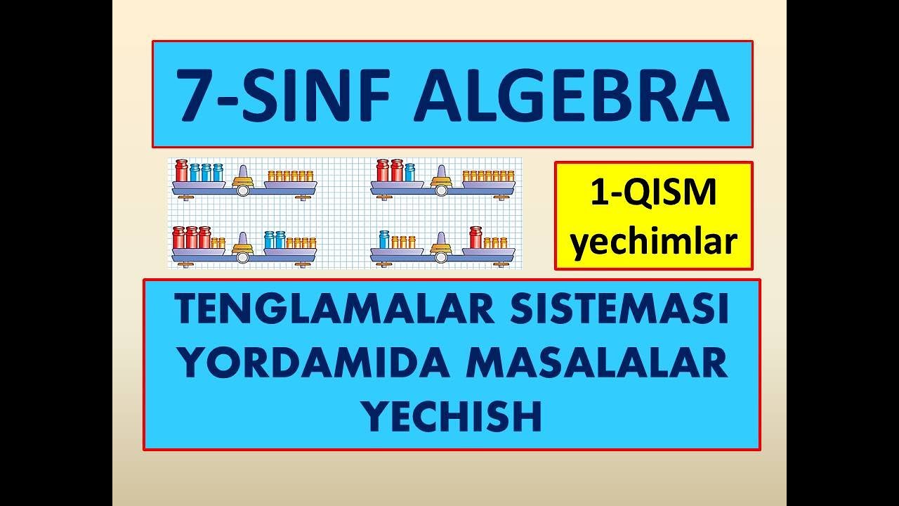 TENGLAMALAR SISTEMASI YORDAMIDA MASALALAR YECHISH. 7-SINF ALGEBRA DARSLIGIDAGI MASALALAR YECHIMI