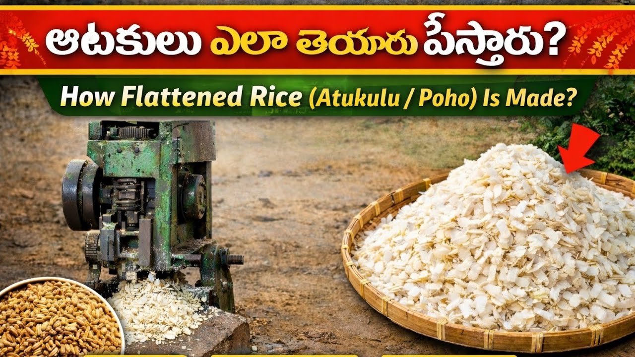 Traditional Flattened Rice (Poha / Atukulu) Making Process | Village Style
