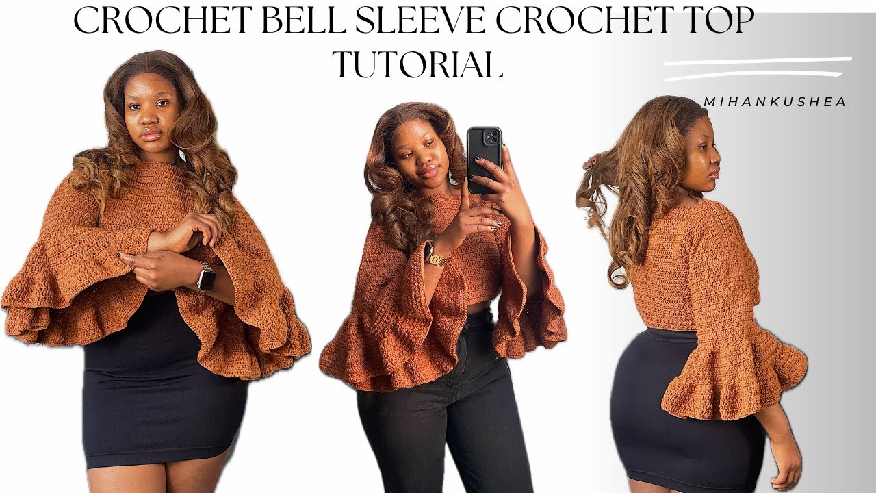 Crochet bell sleeve crop top|| long sleeve || Mihankushea #crochetdesigns #crochettops #bellsleeves