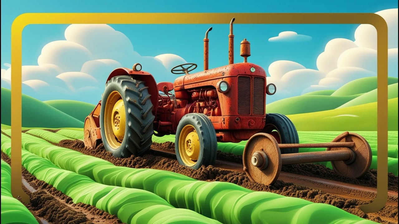 Old Red Tractor, Plowing the Land | Farmyard Song for Kids