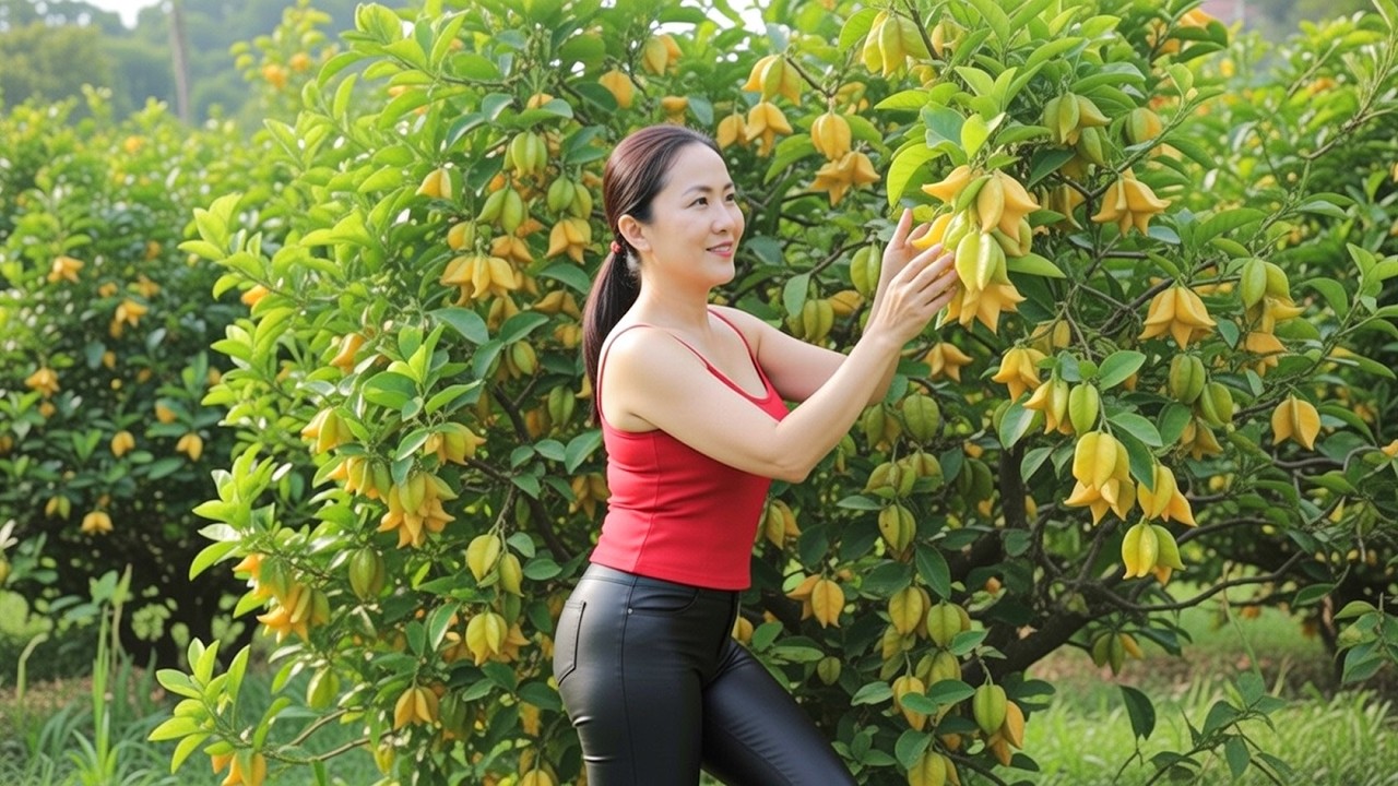 Harvesting Fresh Golden Star Fruits to Sell at the Market | Emma Daily Life