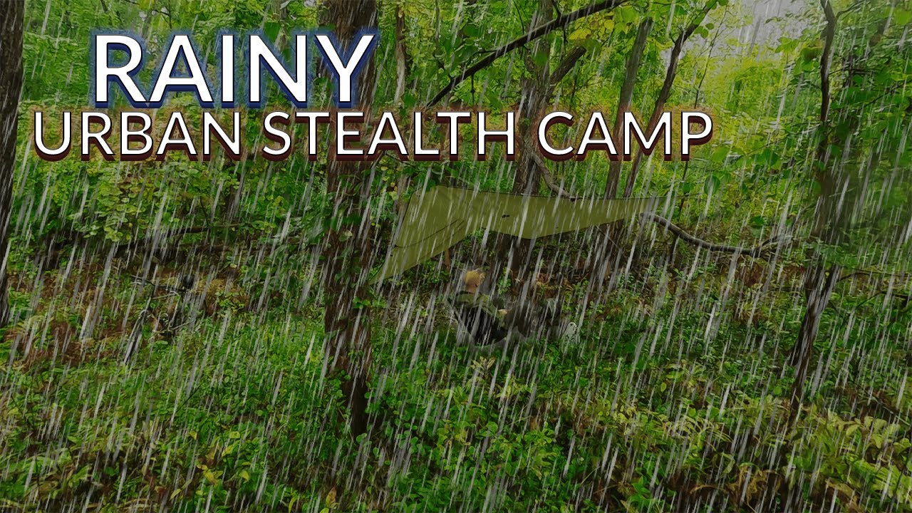 Pouring Rain Urban Stealth Camp | Solo Hammock | Biking Through a City to Stealth Camp Alone