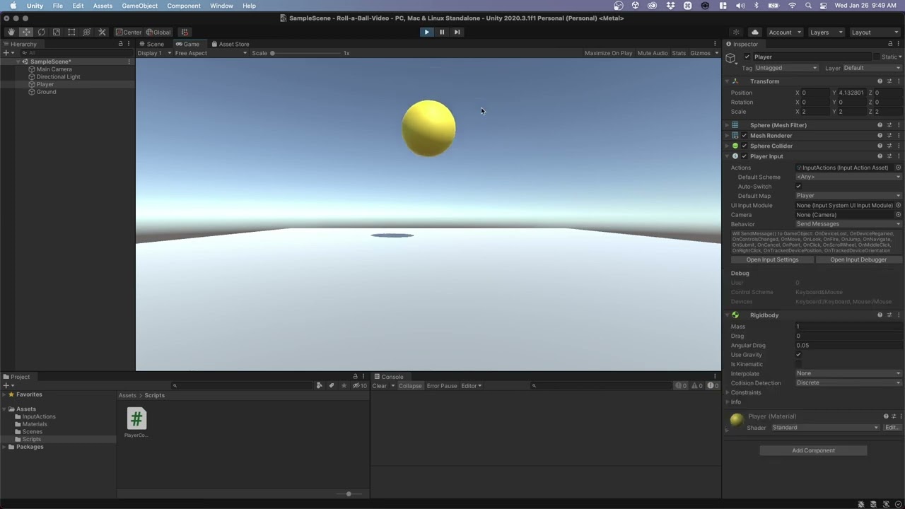 Unity: How to Add Move and Jump Actions to Roll-a-Ball game with the Input System