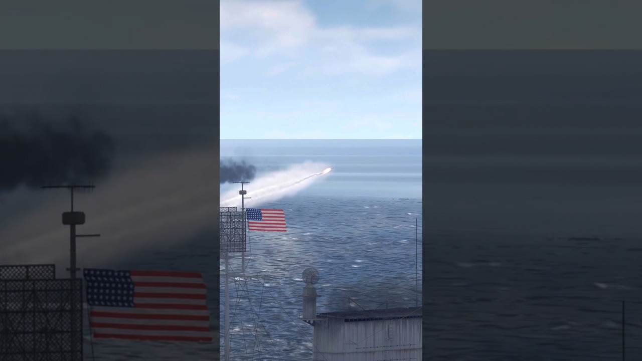 American Cruise Missile Approaches Aircraft Over Open Sea.