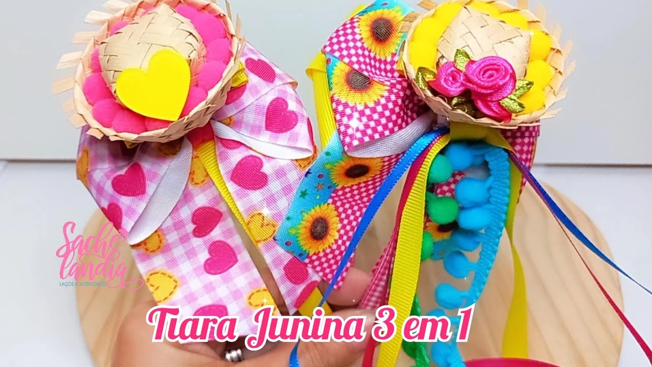 Como Fazer Tiara Junina 3 em 1 #como #diy #bow