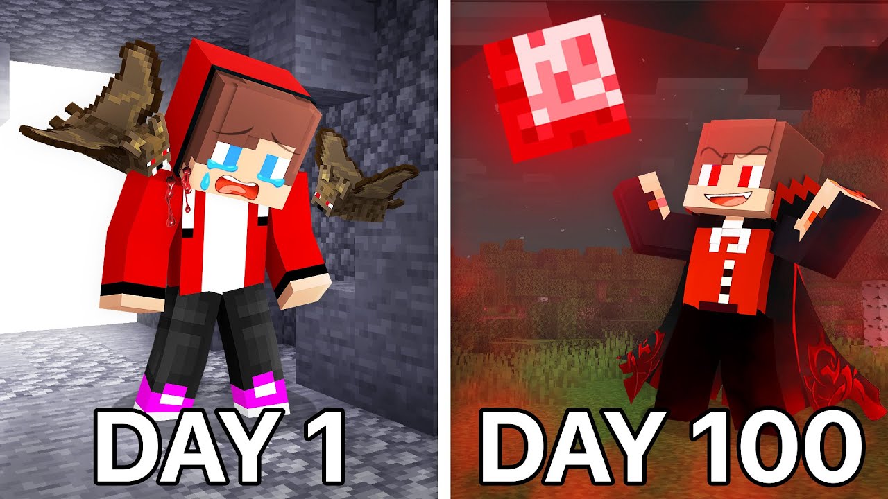 How JJ the Vampire Lived 100 Days with Mikey - Maizen Minecraft Animation