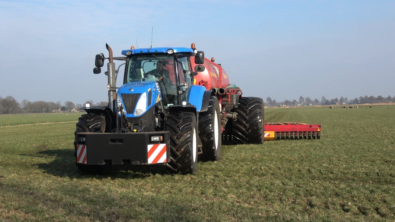 Grasland bemesten met New Holland T7060 en Schuitemaker Robusta + Vredo bemester (2018)