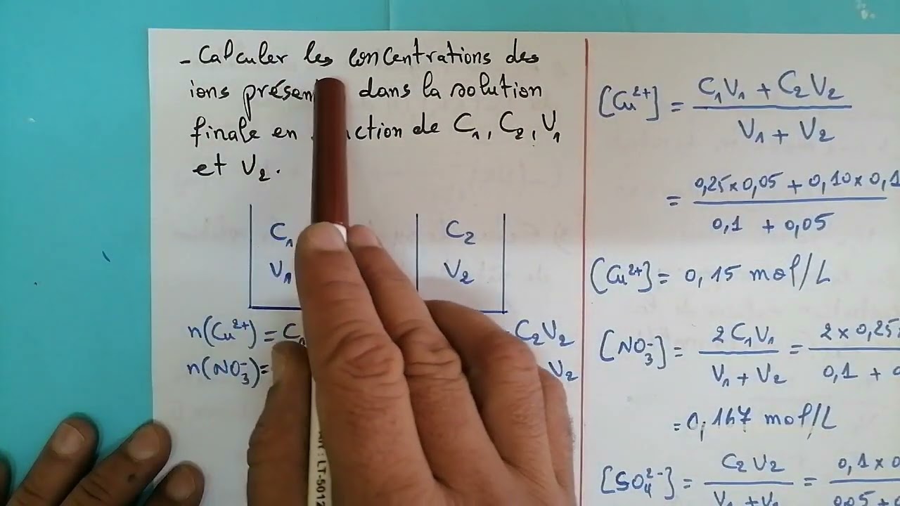 exercice corrigé (solution électrolytique et concentration; concentration effectives dans un mélange