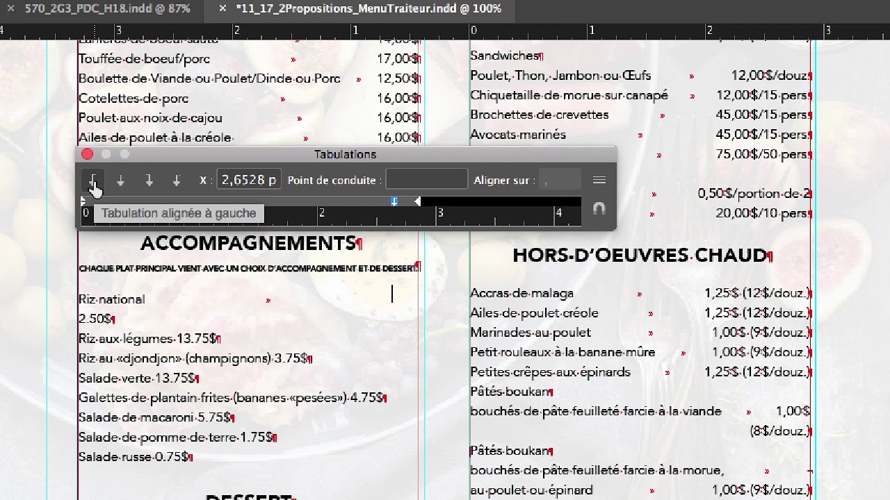 Paramétrer les tabulations dans InDesign