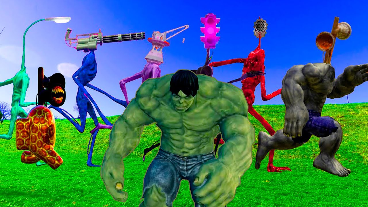 Team superheroes Hulk VS Metal Siren Head VS dark Siren Head VS Gold 999 Siren Head VS House  Head