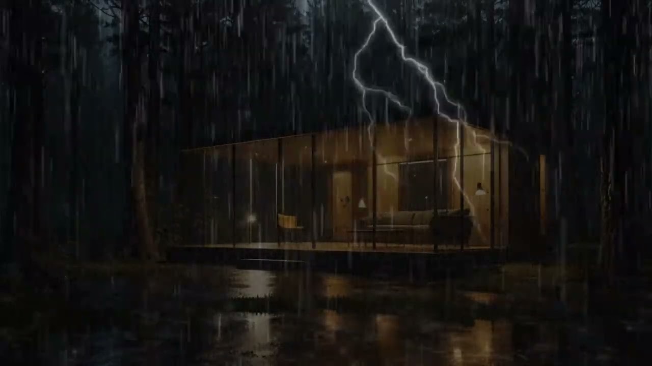 Night Rain on a Glass Wall Cabin | Deep Sleep Rain Sounds ASMR