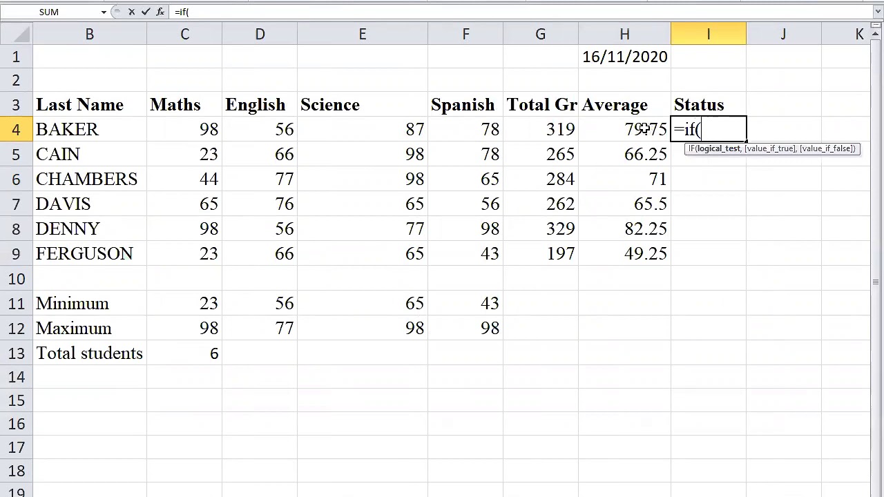 If function (nested IF statement) for CXC I.T students