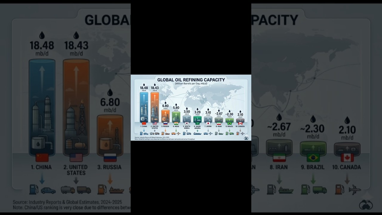 Top Countries With Most Crude Oil Refining Capacity #shorts #trending #viral #youtubeshorts