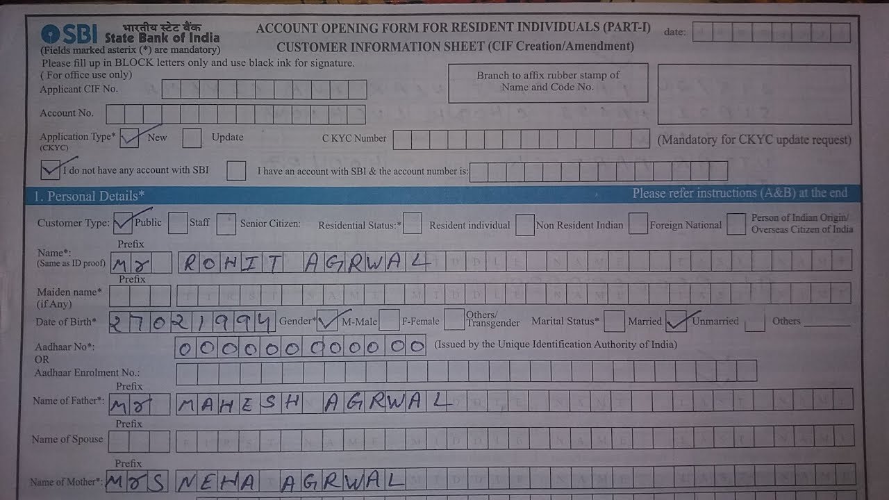 How to Fill New SBI Account Opening Form ?