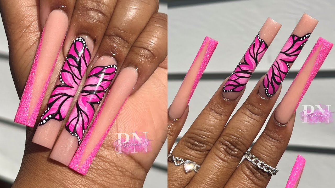 🦋 HOW TO HAND PAINT A BUTTERFLY ON NAILS ✨| PINK V FRENCH NAILS