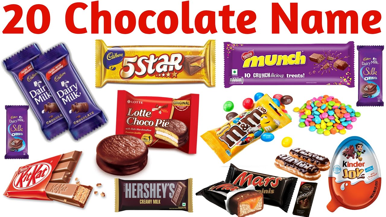 20 चॉकलेट्स के नाम सीखें बच्चों के लिए | Learn 20 Chocolate Names for Kids with Pictures and Sound