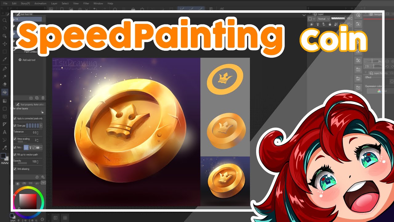 How to draw: Coin | Digital Art | Game Icon (step by step walkthrough)