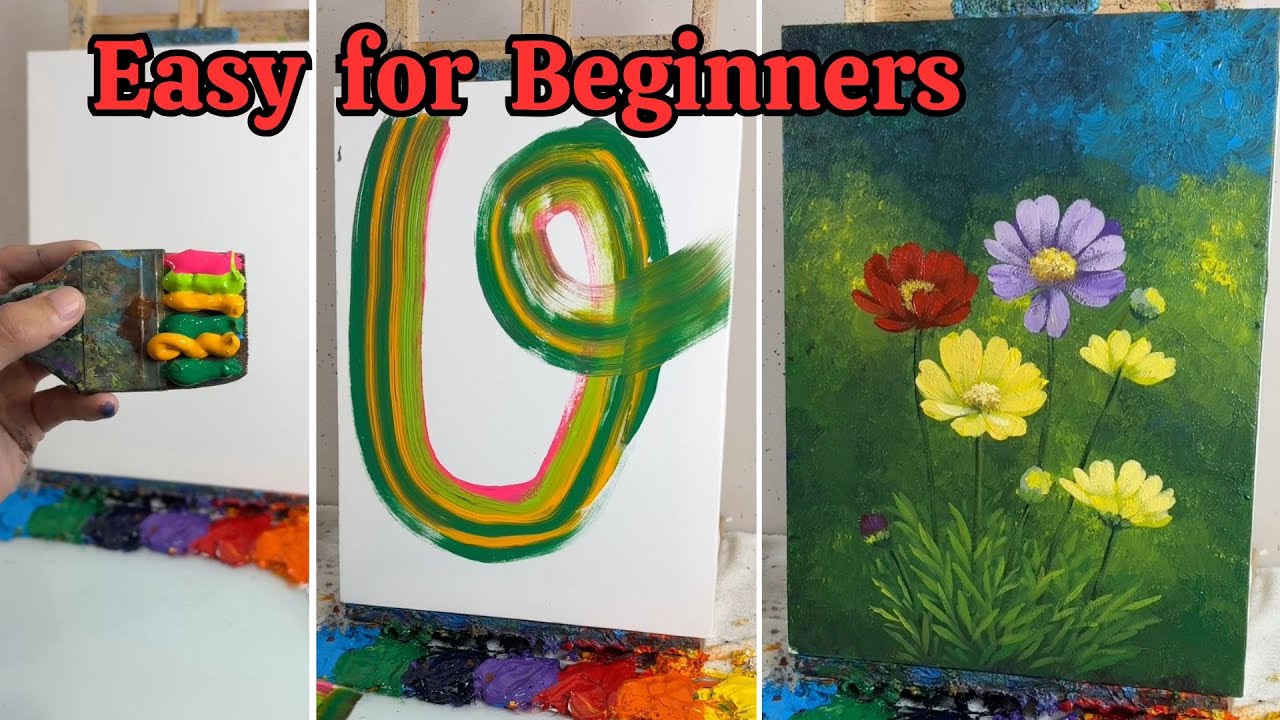 Colorful Flowers Acrylic Painting | Easy Floral Art Tutorial for Beginners