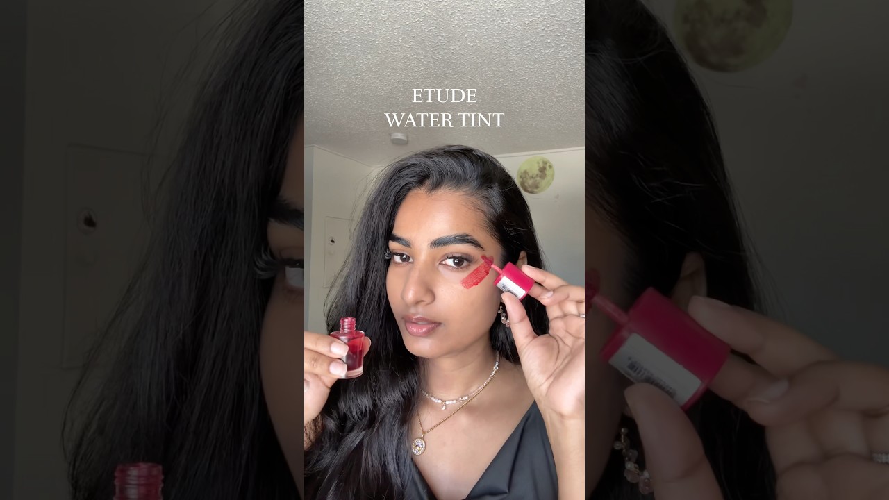 Trying Etude water tint on my cheeks   for soft, natural flush.