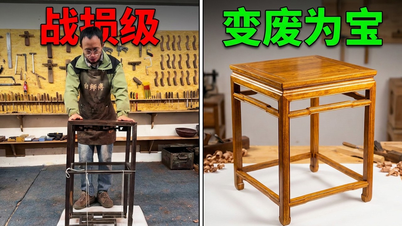 抢救修复一张清代黄花梨战损级方几。#解压 #老物件 #黄花梨 #文玩 #红木维修