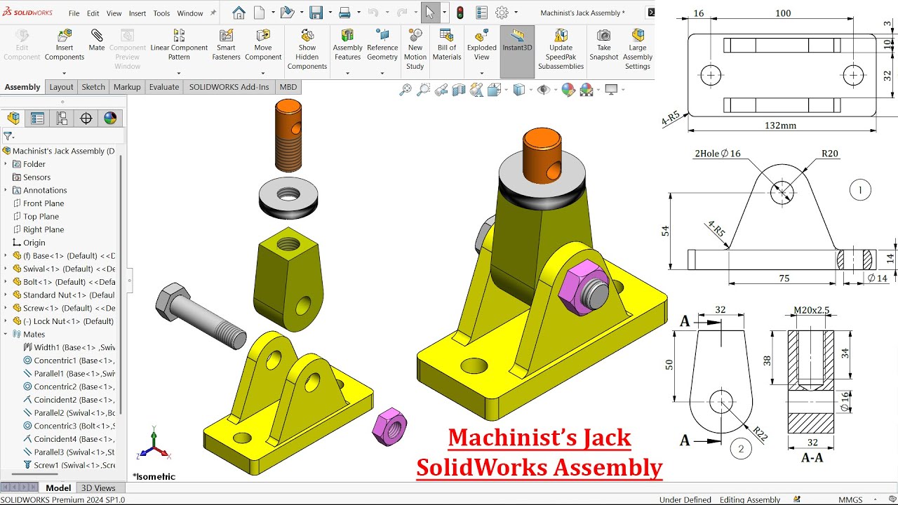 Machinist’s Jack Parts and Assembly in SolidWorks