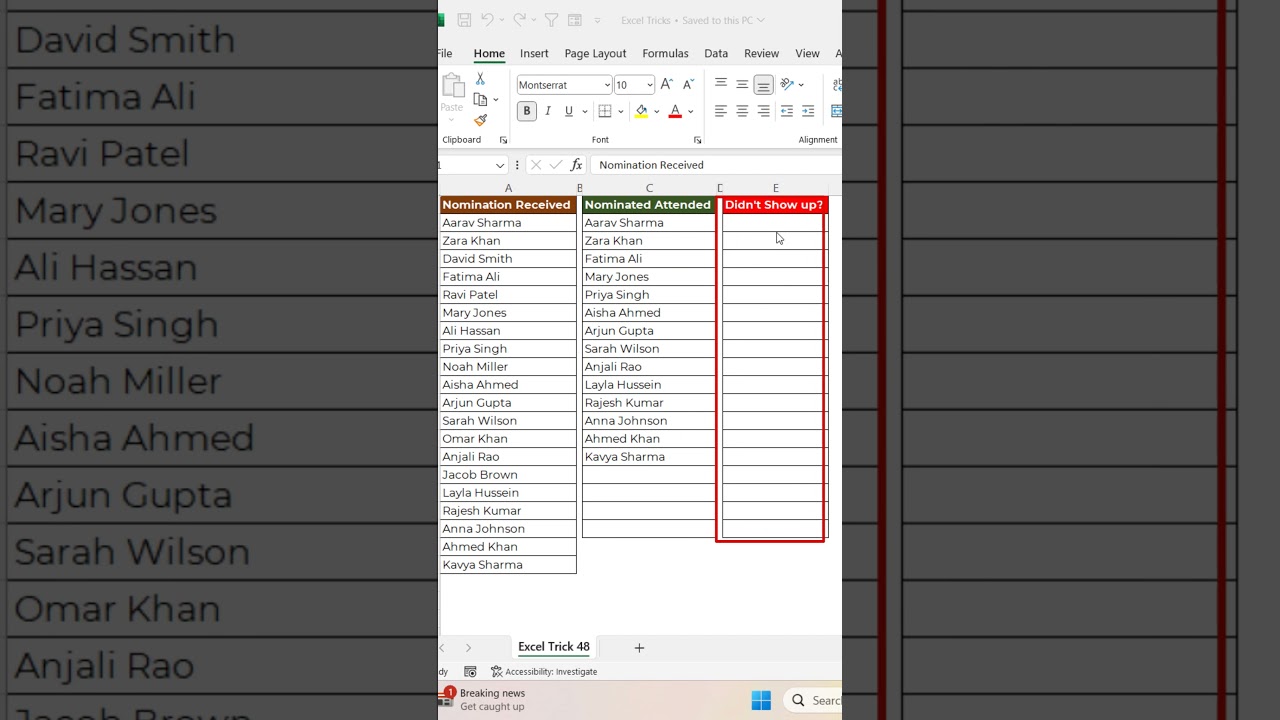 Excel Trick 48 &mdash; Как сравнить два списка и найти недостающие записи #shorts #exceltricks