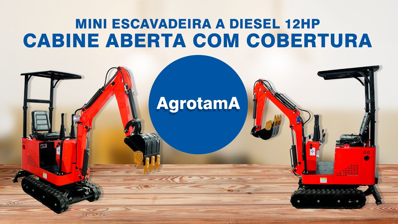 Mini Escavadeira a Diesel 12hp 850kg Cabine Aberta com Cobertura - Nagano