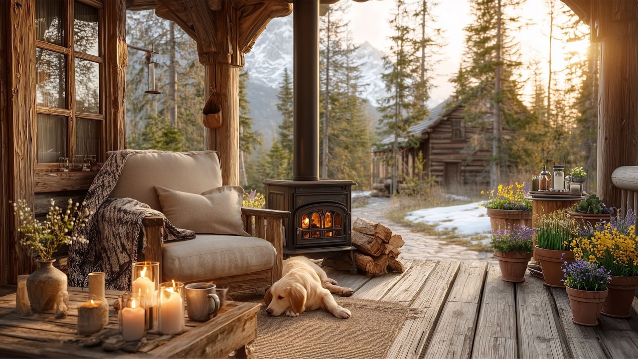 Fall Asleep at Winter’s End Porch – Fireplace, Beautiful Relaxing Music & Calm Music