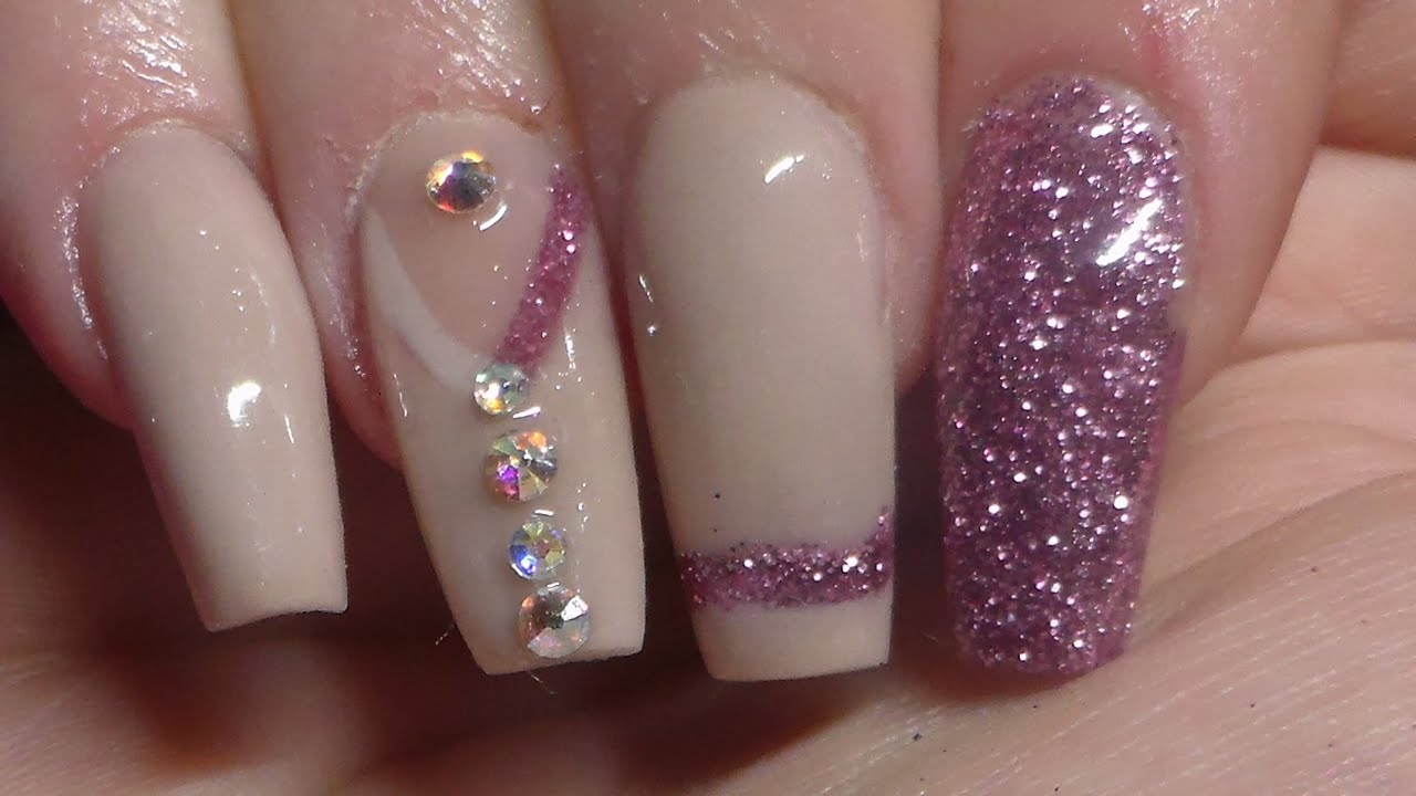 Acrylic Nails | Nude And Pink Glitter