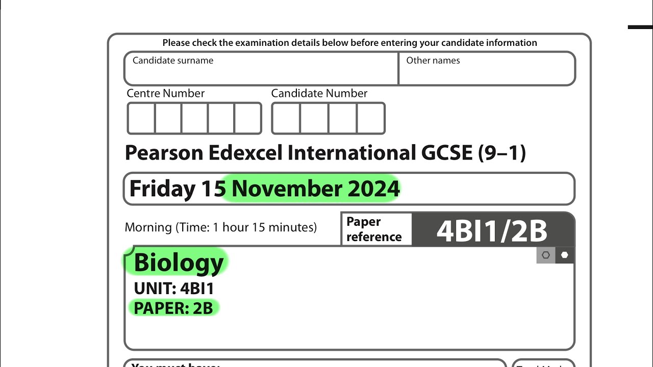 IGCSE | Biology | Paper 2B | November 2024 | Pearson Edexcel |