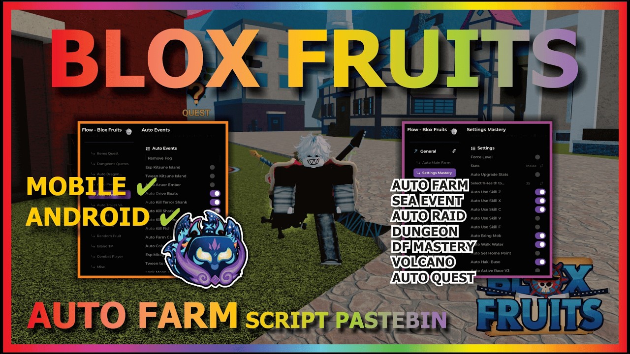 BLOX FRUITS Script No Key AUTO FARM, SEA EVENT, AUTO RAID, FRUIT MASTERY FARM, PREHISTORIC, RACE V4