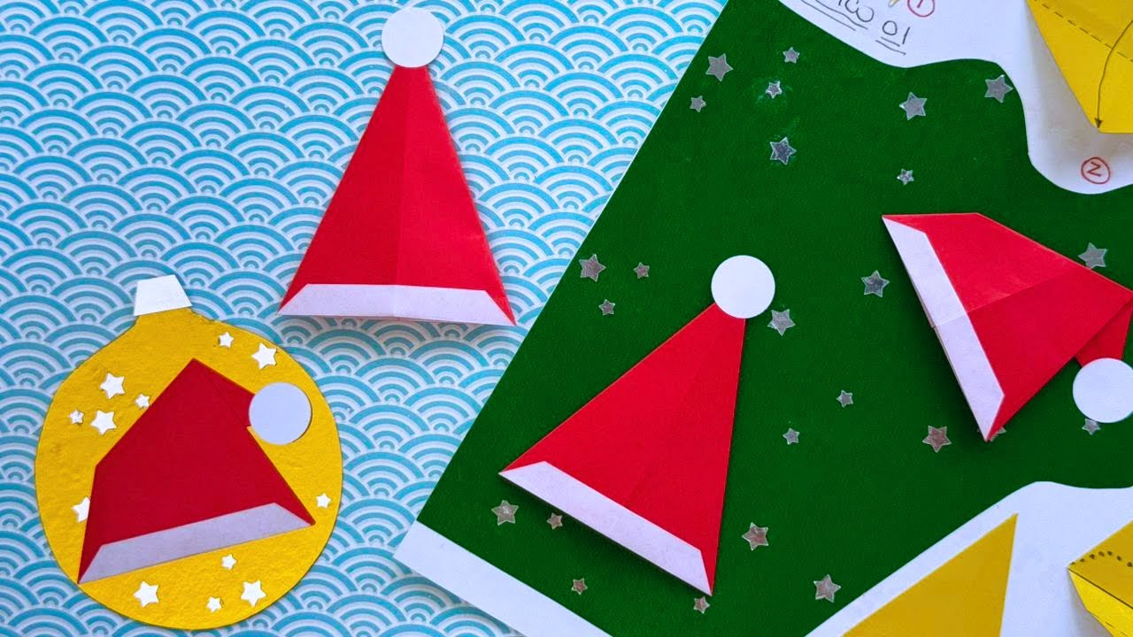 GORRO DO PAPAI NOEL DE ORIGAMI - SANTA`S HAT ORIGAMI - PASSO A PASSO DO DIAGRAMA DE ORIGAMI EM 3D