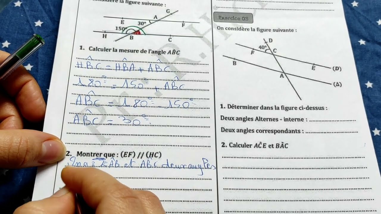 تصحيح امتحان الرياضيات angles alternes-internes/angles correspondants