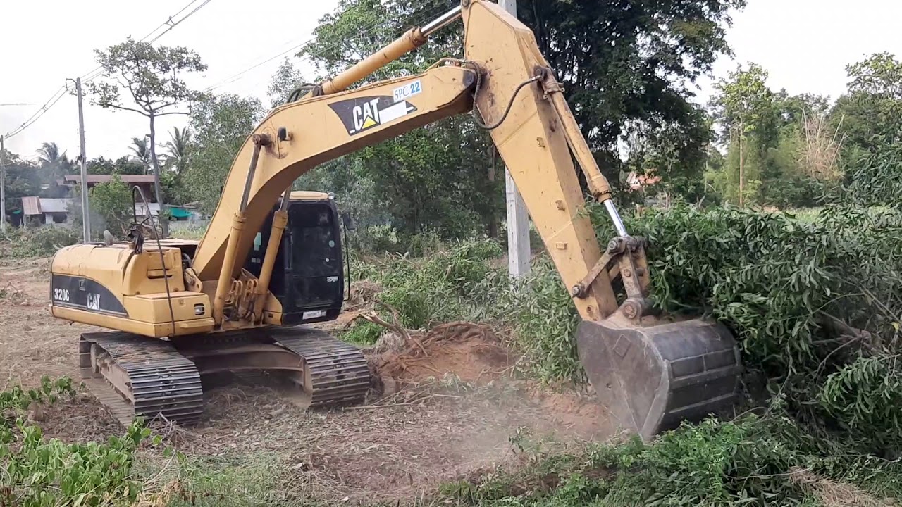 ถล่มตันไม้หนัก พี่ใหญ่หลังใส่โซ่เสร็จ CAT320C บุ้งกี๋7ฟัน งานขยายถนน excavator EP.6717