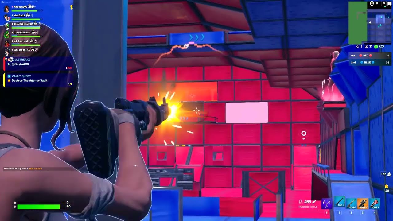 Fortnite Lara Croft Tomb Raider Rampage in Red VS Blue - Fortnite Gameplay