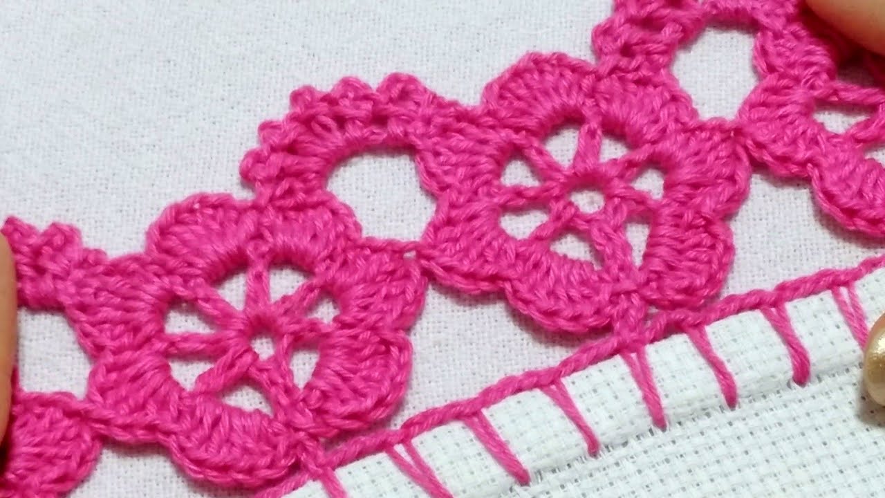 bico/barrado de crochê com flores 💐 carreira única para pano de prato toalhas, e toalhinhas #307