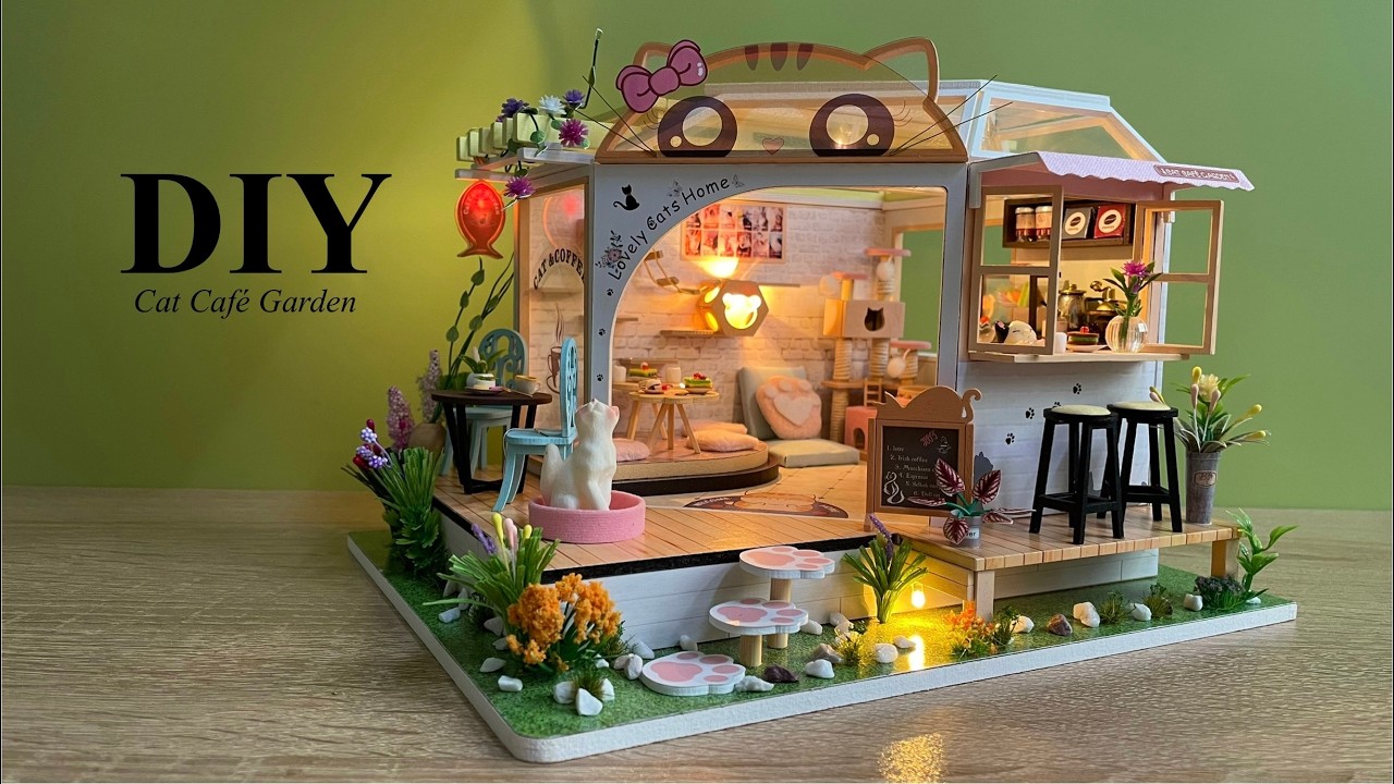 Cat Cafe Garden | DIY Miniature Dollhouse Crafts | Relaxing Satisfying Video