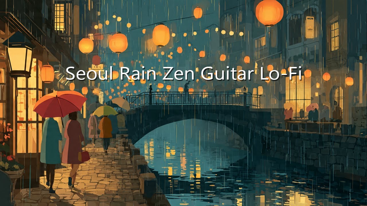 Seoul Cheonggyecheon Rain 🌧️ 3 Hours of Zen Guitar Lofi for Reading