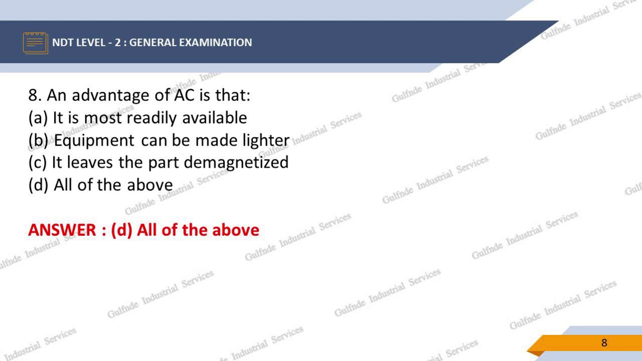 Magnetic Particle Testing : Level - 2 : General Exam - Question & Answer - gulfnde.in